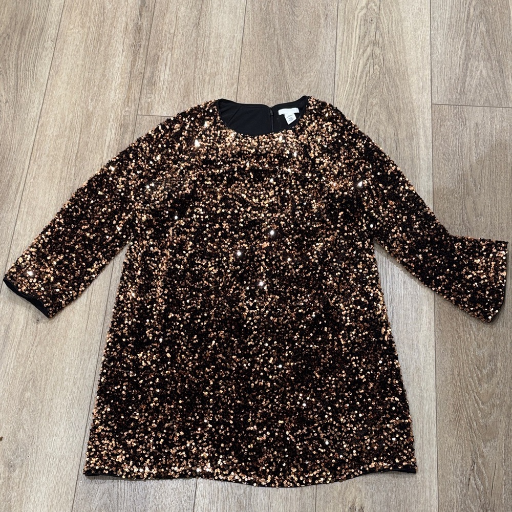 H&M Black and Copper Sequin Long Sleeve Dress